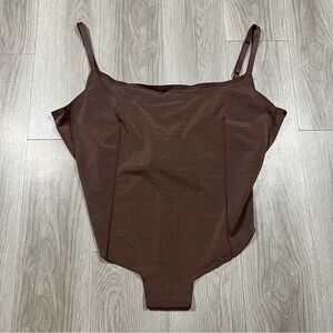 SKIMS Semi Sheer Fine Mesh Thong Compression Bodysuit Cocoa Brown Size 3X NWOT